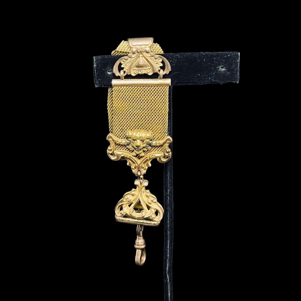Antique Lion Watch FOB With Pink And Clear Rhinestones (4667) - Picture 1 of 7
